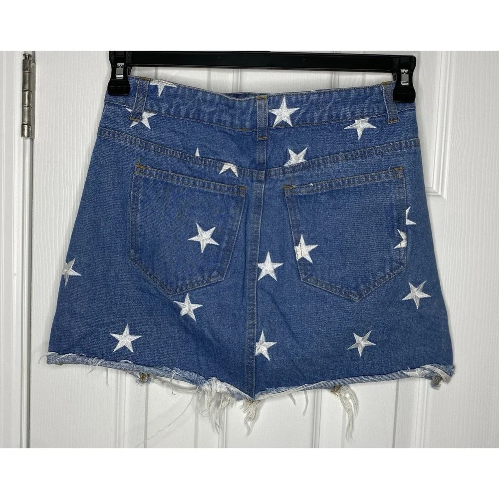 Sans Souci Women's A Line Denim Star‎ Pattern Skirt Blue Size Small